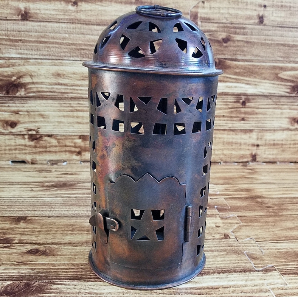 Rustic Metal Star Lantern Candle Holder Votive 8.5 Inch Brown